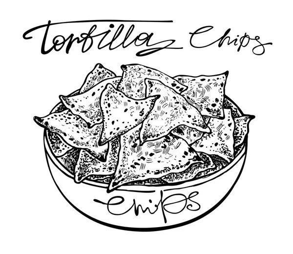 Plaque de chips de tortilla. Illustration vectorielle graphique dessinée à la main . — Image vectorielle