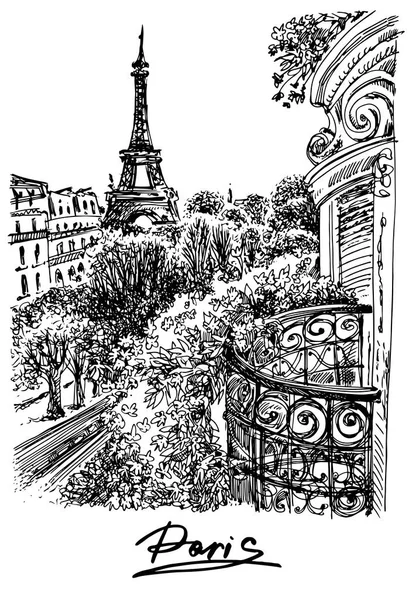 Paris. Illustration graphique vectorielle dessinée main . — Image vectorielle