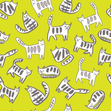 Kedi ile Seamless modeli. Grafik illüstrasyon vektör el çekilmiş.