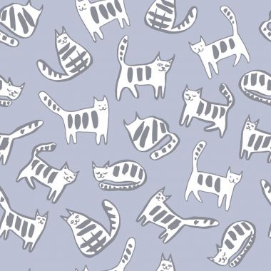 Kedi ile Seamless modeli. Grafik illüstrasyon vektör el çekilmiş.