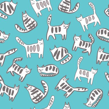 Kedi ile Seamless modeli. Grafik illüstrasyon vektör el çekilmiş.