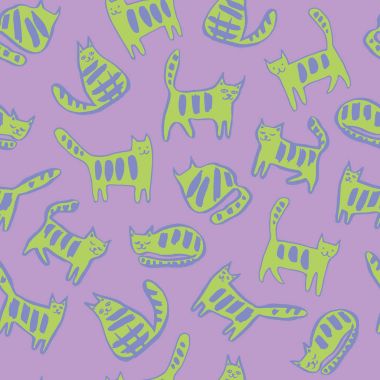 Kedi ile Seamless modeli. Grafik illüstrasyon vektör el çekilmiş.