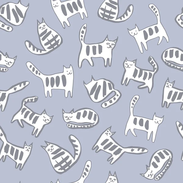 Nahtloses Muster Mit Cats Vector Handgezeichneter Grafischer Illustration — Stockvektor