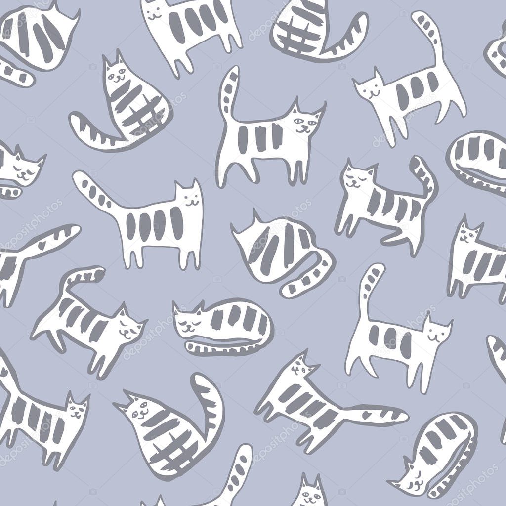 Seamless pattern with cats.Vector hand drawn graphic illustration.