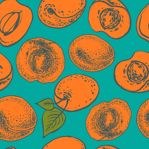 Seamless Pattern Apricots Graphic Hand Drawn Vector Illustration — Stock Vector