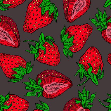 Çilek seamless modeli. Grafik illüstrasyon vektör el çekilmiş.