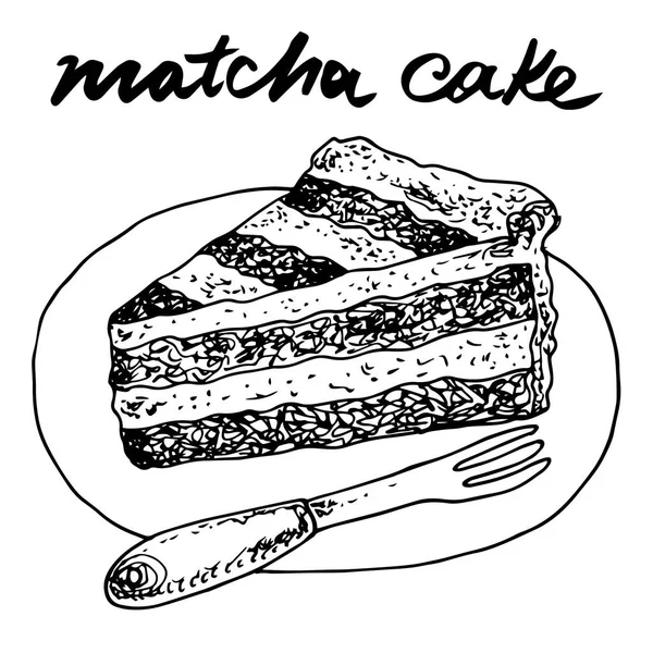 Matcha-Kuchen. Vektor Hand gezeichnete grafische Illustration. — Stockvektor