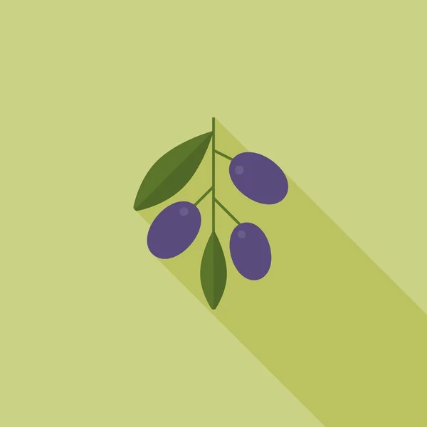 Oliva con hojas icono con sombra larga, diseño plano — Vector de stock