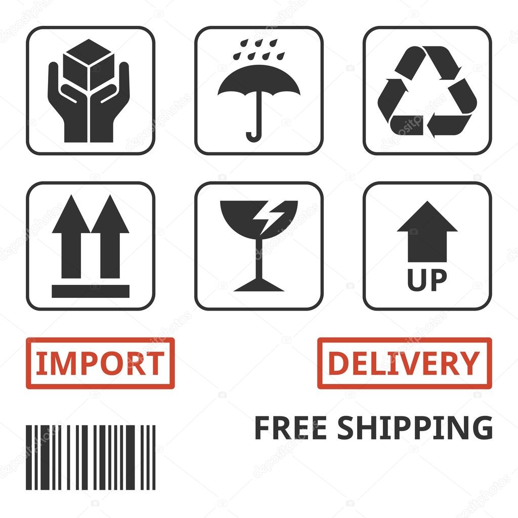 Shipping And Package Handing Symbol For Carton Box Handle With Care Recycling Sign Up Sign Fragile Sign Wet Sign Import Delivery Free Shipping And Bar Code Vector Image By C Lukpedclub Gmail Com