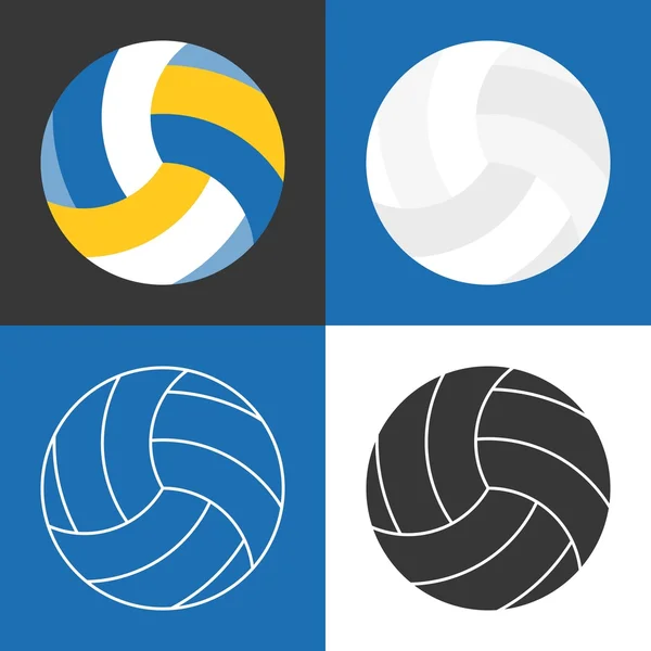 バレーボール、カラフルなビーチボール、白いバレーボールと細い線アイコンのイラストをシルエットします。 — ストックベクタ