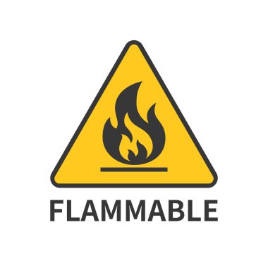 flammable sign icon in yellow triangle, flat design symbol clipart