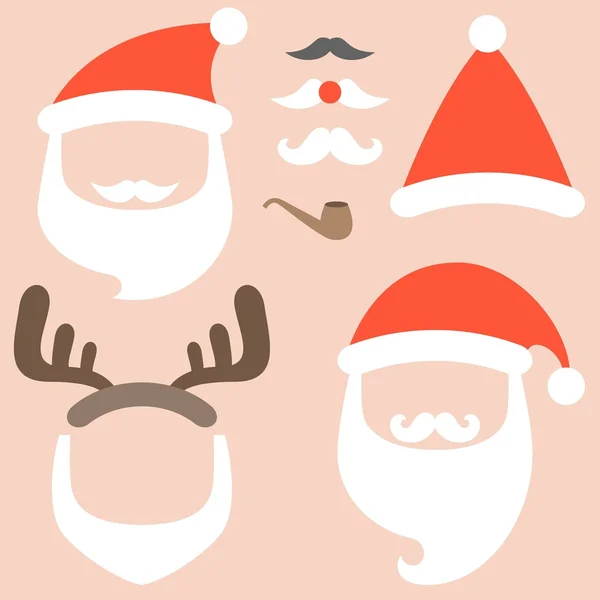 Wektor kolekcja santa hat, renifer opaska na włosy i wąsy, broda rur — Wektor stockowy