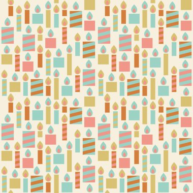 Dikişsiz desen arka plan, kağıt deseni, parti için kaydırma Vintage doğum günü mum mum veya tebrik, düz tasarım