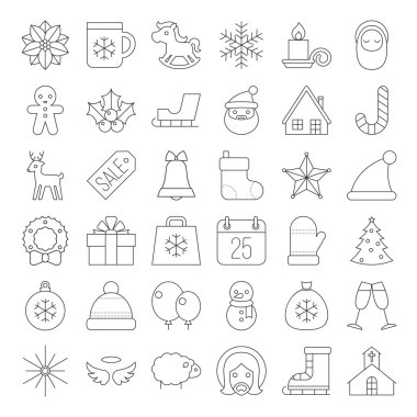 Noel simgesi toplama ince çizgi vektör