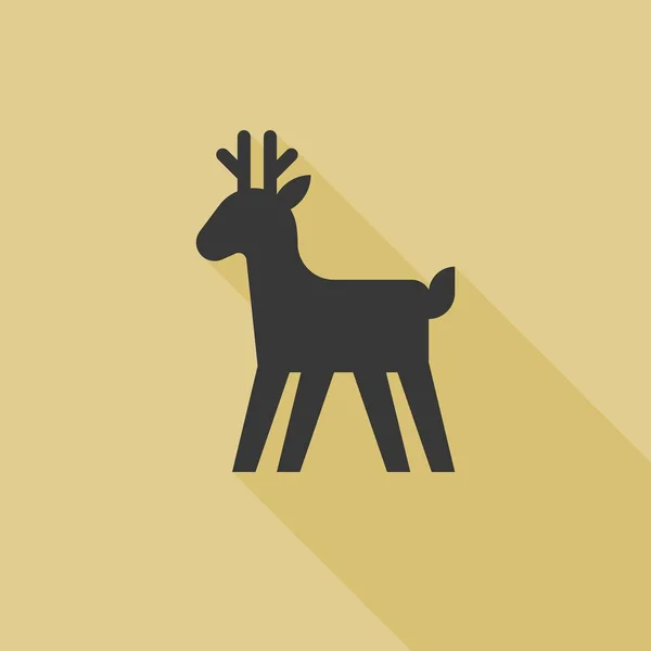 Vánoční sobí ikona, silueta jelena ikonu, plochý design vektor s dlouhý stín — Stockový vektor