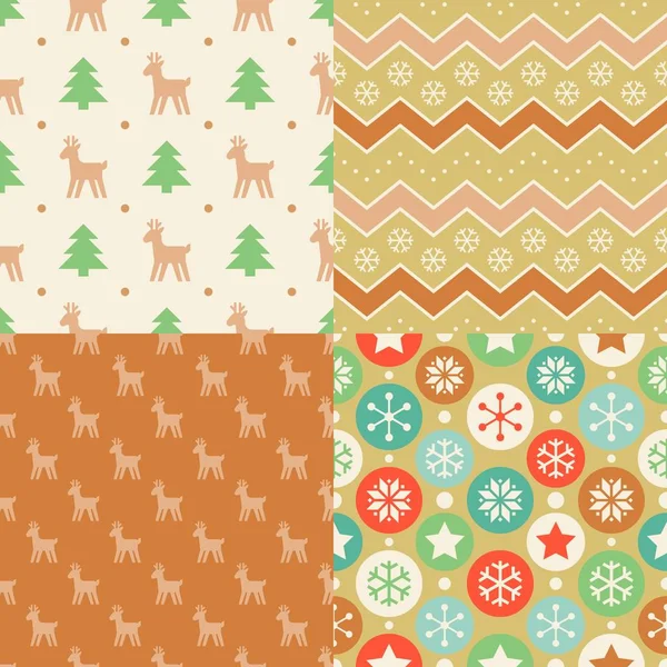 Fondo de pantalla de patrón sin costuras de árbol de Navidad, bola de Navidad, renos, línea de zigzag, diseño para tarjeta de felicitación, regalo de papel de envolver, telón de fondo en estilo retro — Vector de stock