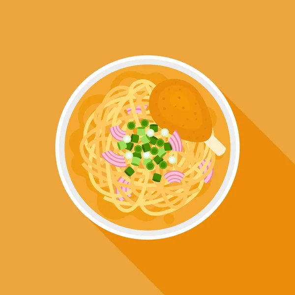 Chiang mai fideos, fideos con pollo en estilo tailandés del norte local, vector de diseño plano — Archivo Imágenes Vectoriales