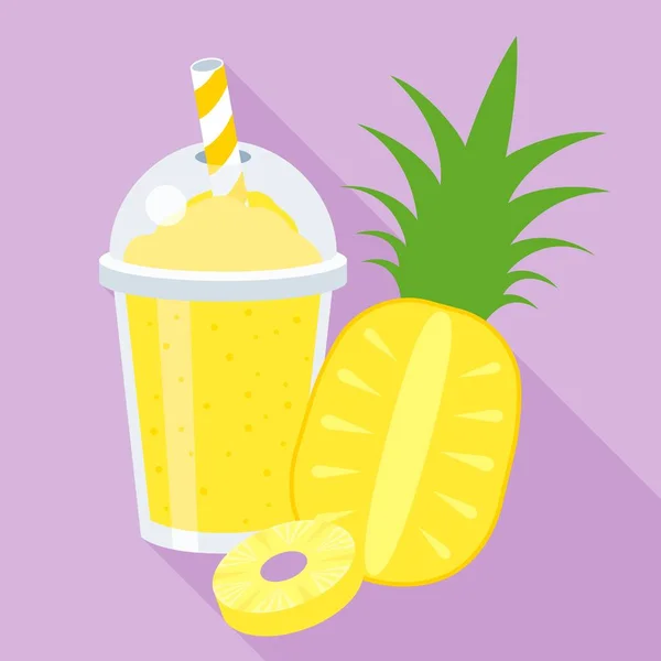 Векторная иллюстрация ананасового коктейля, ананасовый сок, плоский дизайн с длинной тенью — стоковый вектор