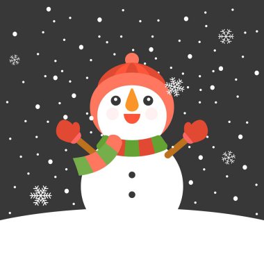 Kardan adam mitten, şapka, eşarp arka plan kar yağışı ın arms yükselen