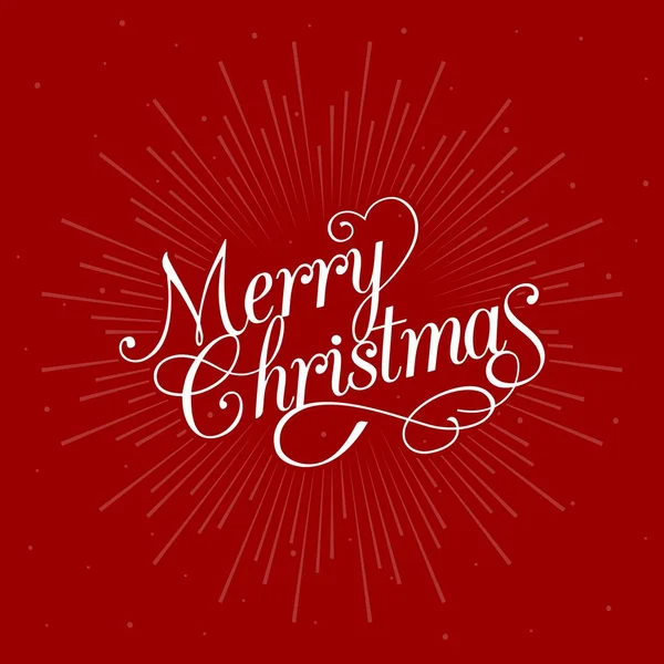 Feliz Navidad diseño caligráfico con estrella estalló sobre fondo rojo, diseño plano — Vector de stock