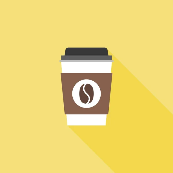 Papel café o icono de vidrio de plástico con sombra larga, diseño plano — Vector de stock