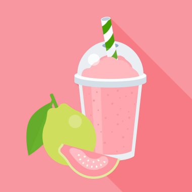 Plastik cam, düz tasarım simgesi uzun gölge ile guava güler yüzlü