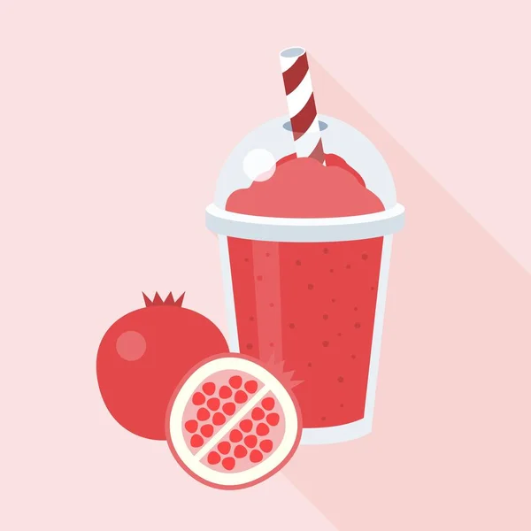 Granatapfel-Smoothie mit Granatapfel-Ikone, flacher Design-Vektor — Stockvektor