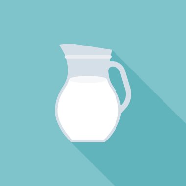 taze süt simge, uzun gölge ile düz tasarım cam sürahi