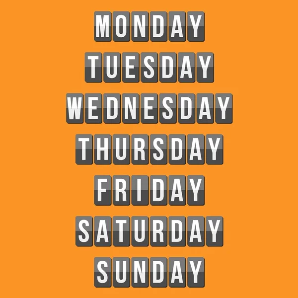 Weekly calendar, mechanical panel letters, flat design — Stock Vector