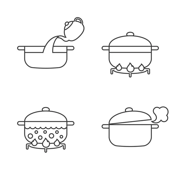 Ordre des graphiques d'informations de cuisson, vecteur de ligne mince pour la recette, pâtes de cuisson, nouilles. Pas à pas — Image vectorielle