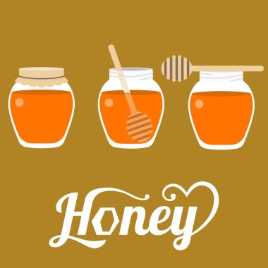 vektör bal kavanozu ve Kepçe, düz tasarım