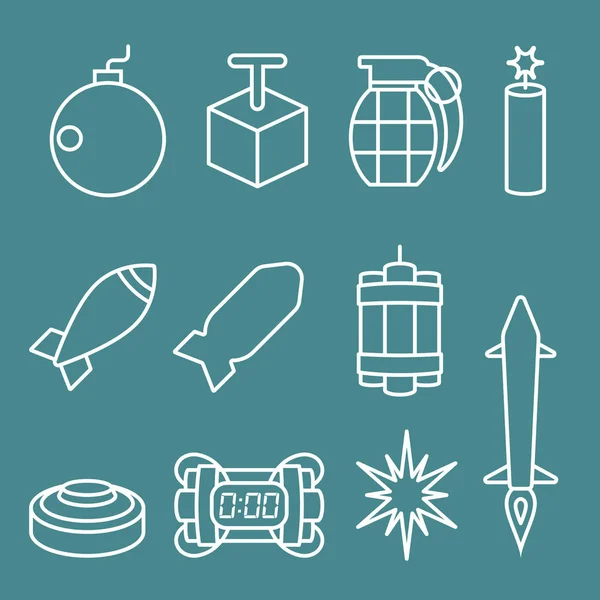 Vector bomb and dynamite icons set,thin line — Stock Vector