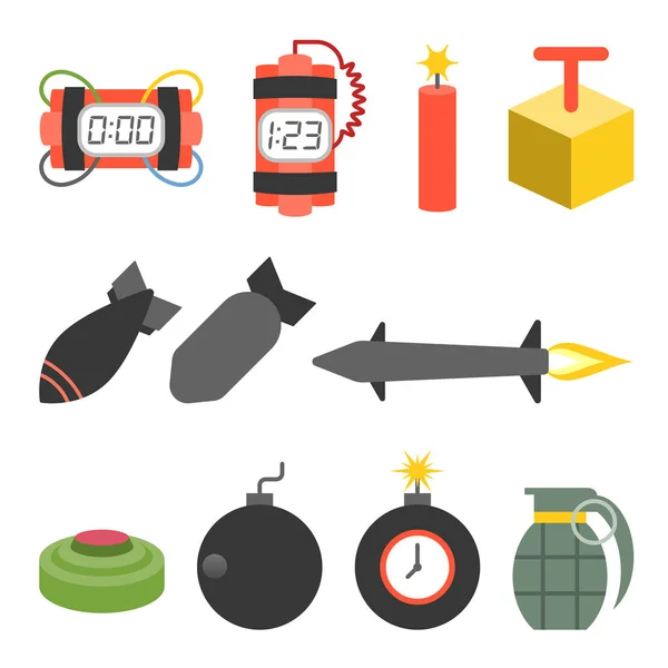 Vector bom en dynamite icons set, platte ontwerp — Stockvector