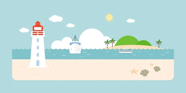 Info gráfico y elementos de faro, mar, playa y paisajes costeros, diseño plano vector ilustración — Vector de stock