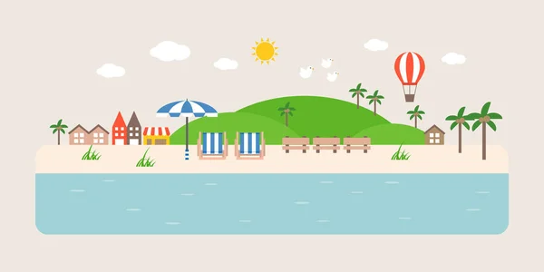 Info graphic and elements of tourist spot of sea, beach and coastal landscapes, flat design vector illustration — Stock Vector