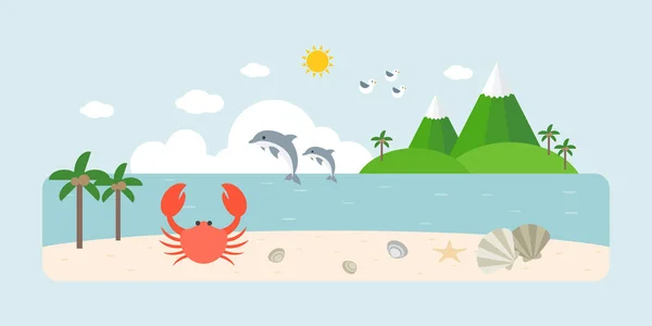 Info graphic and elements of natural sea, beach and coastal landscapes, flat design vector illustration — Stock Vector