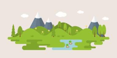 Forest hills, kırsal manzara, düz tasarım unsurları ve bilgi grafik illüstrasyon vektör 