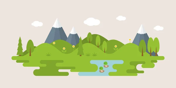 Infographie et éléments de forêt avec collines, paysage rural, dessin plat illustration vectorielle — Image vectorielle