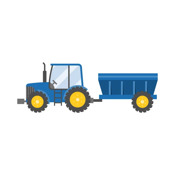 Tracteur bleu avec réservoir pour le transport icône de grain isolé sur fond blanc, illustration vectorielle design plat — Image vectorielle