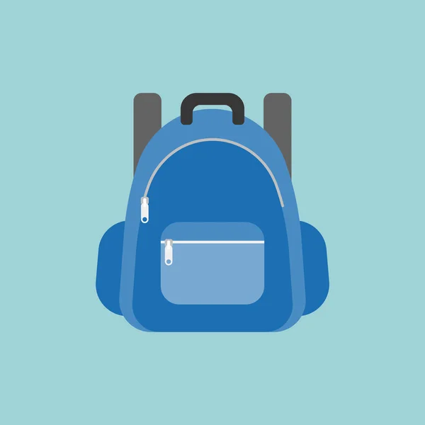 Mochila azul o mochila ilustración, diseño plano — Vector de stock