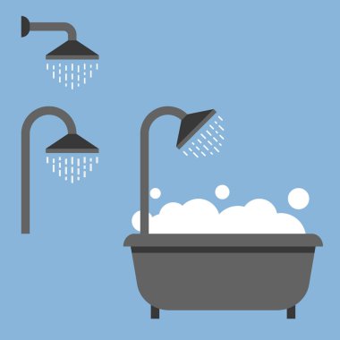 Banyo küvet ve duş simgesi, düz stil ikonu