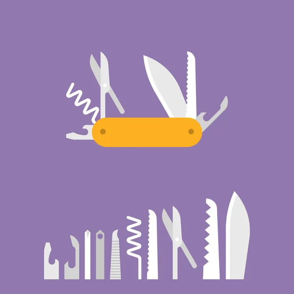 hiking, tasarım düz çok fonksiyonlu cep bıçak simgesi ve küme için kamp, multitool ekipman