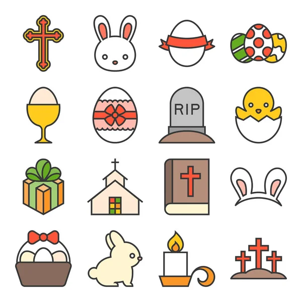 Gyűjteménye aranyos húsvéti ikon, vector lapos kivitel — Stock Vector
