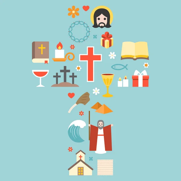 Moisés, Jesus, e ícone cristão organizar em forma de cruz para a Páscoa e Páscoa —  Vetores de Stock