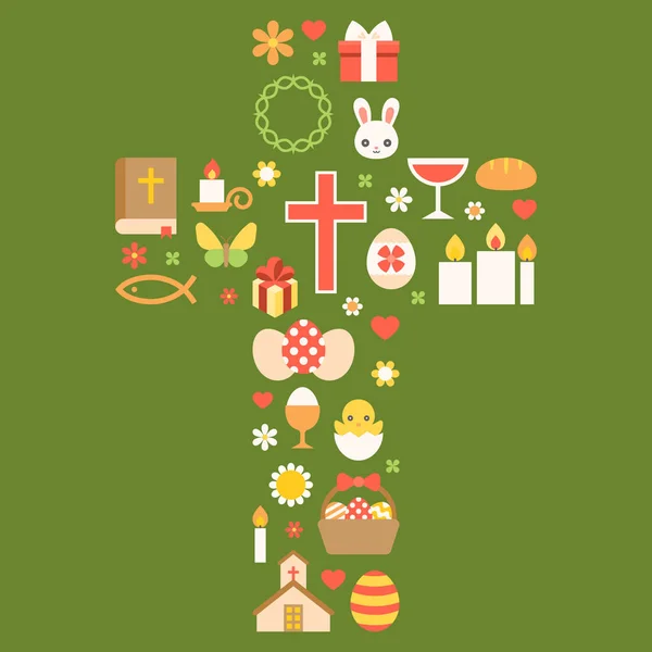 Húsvéti szimbolikus gondoskodik a kereszt Ünnepeld a húsvétot, lapos kivitel — Stock Vector