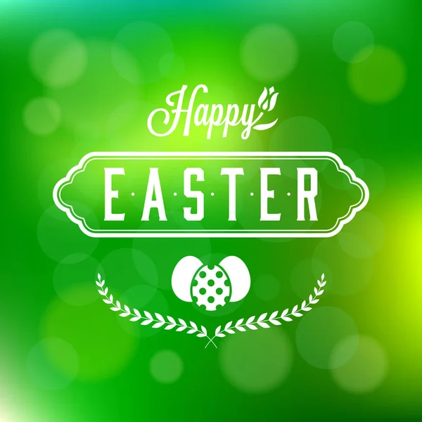 Szczęśliwe Wielkanoc kaligraficzny nagłówek i jaj, wieniec na tle zielonej bokeh — Wektor stockowy