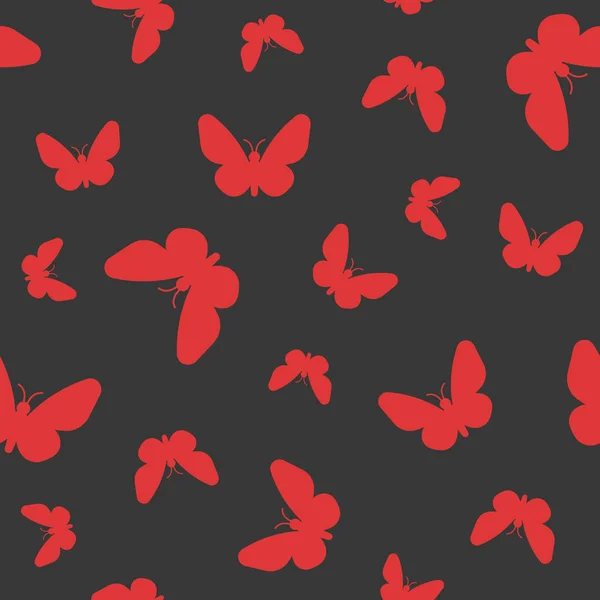 Красный бабочка на черном фоне, бесшовный узор для искривления бумаги и печати — стоковый вектор