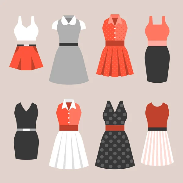 Frauenkleid im Vintage-Stil, flacher Designvektor — Stockvektor