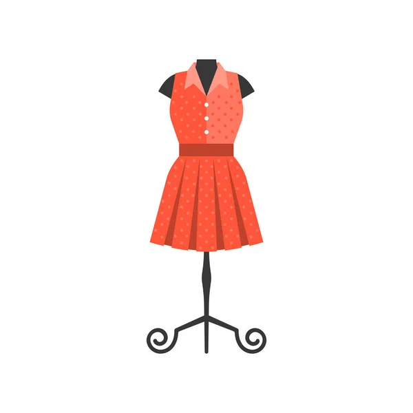 Vestido vermelho em manequim preto para alfaiate e loja boutique, vetor de design plano — Vetor de Stock