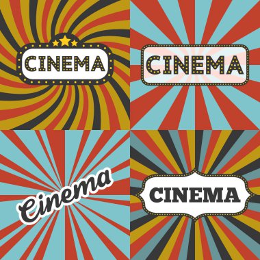 Sunburst arka plan, düz tasarım ile retro çerçeve başlığında sinema